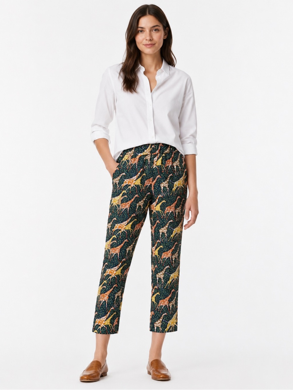 NWOT! J. Crew Collection Silk Giraffe Print Pull-On Pants Size 8